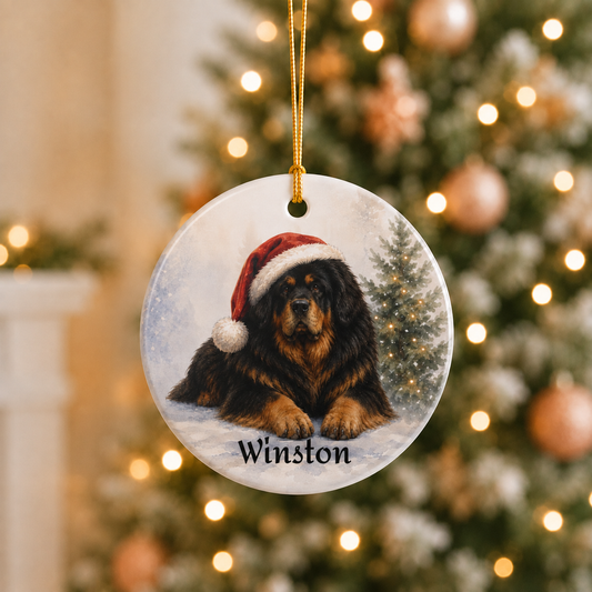 Personalized Tibetan Mastiff Ceramic Christmas 2026 Ornament