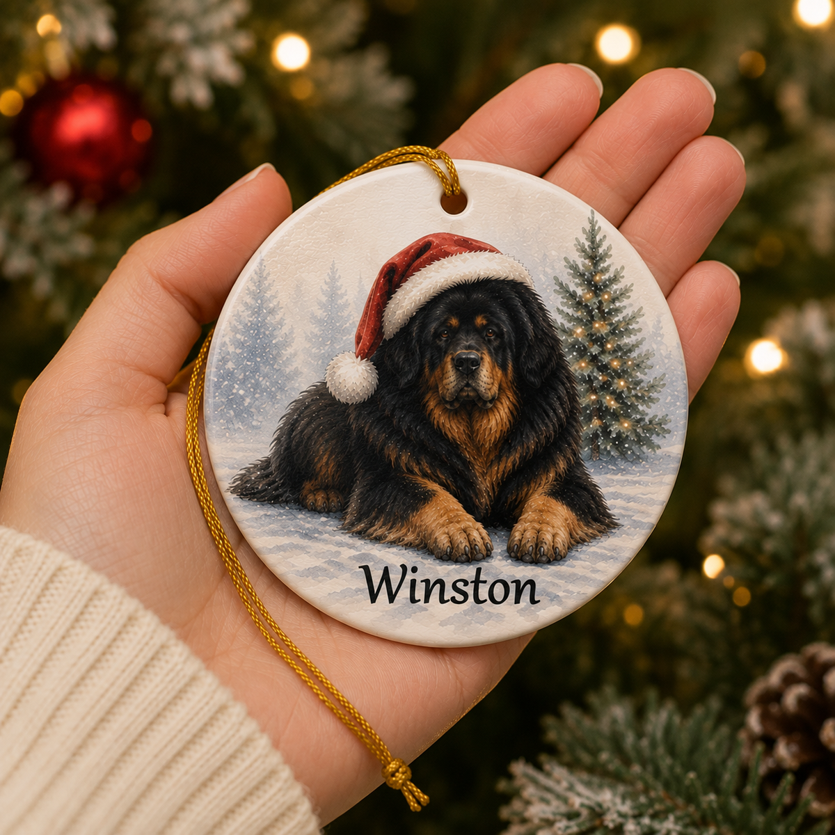 Personalized Tibetan Mastiff Ceramic Christmas 2026 Ornament