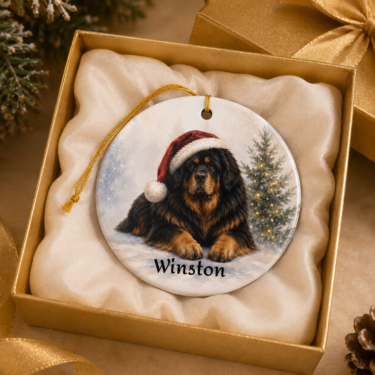 Personalized Tibetan Mastiff Ceramic Christmas 2026 Ornament