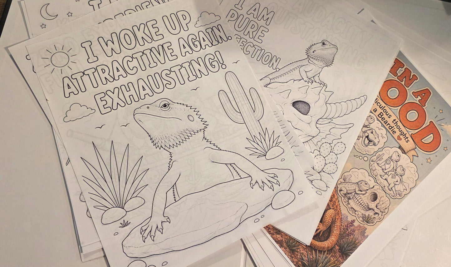 In A Mood: The Ridiculous Thoughts of a Beardie – Printable Coloring Book
