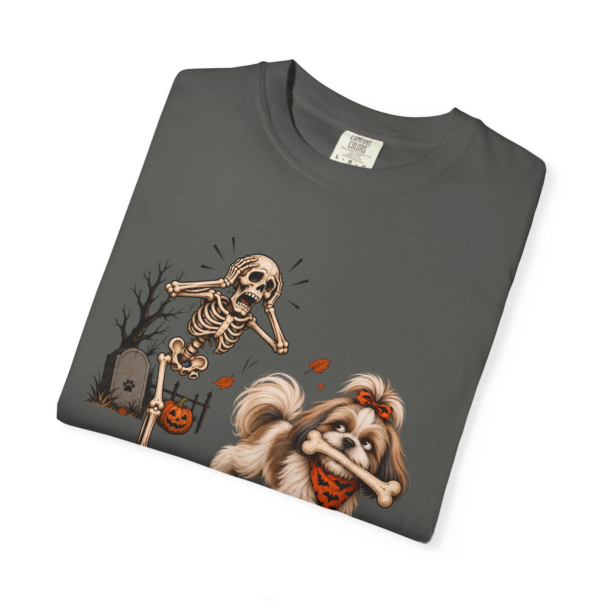 I Said Drop It T-Shirt — Funny Halloween Shih Tzu and Skeleton Graphic Tee