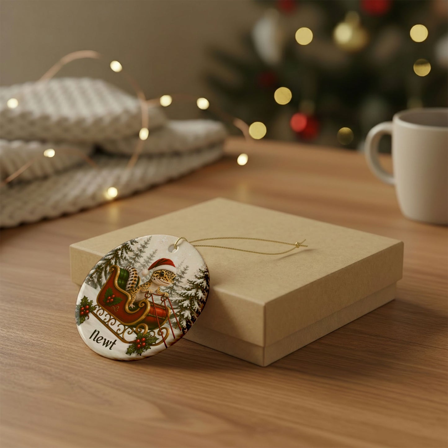 Personalized Leopard Gecko Christmas Ornament | Santa Sleigh Ceramic | Custom Reptile Gift 2026