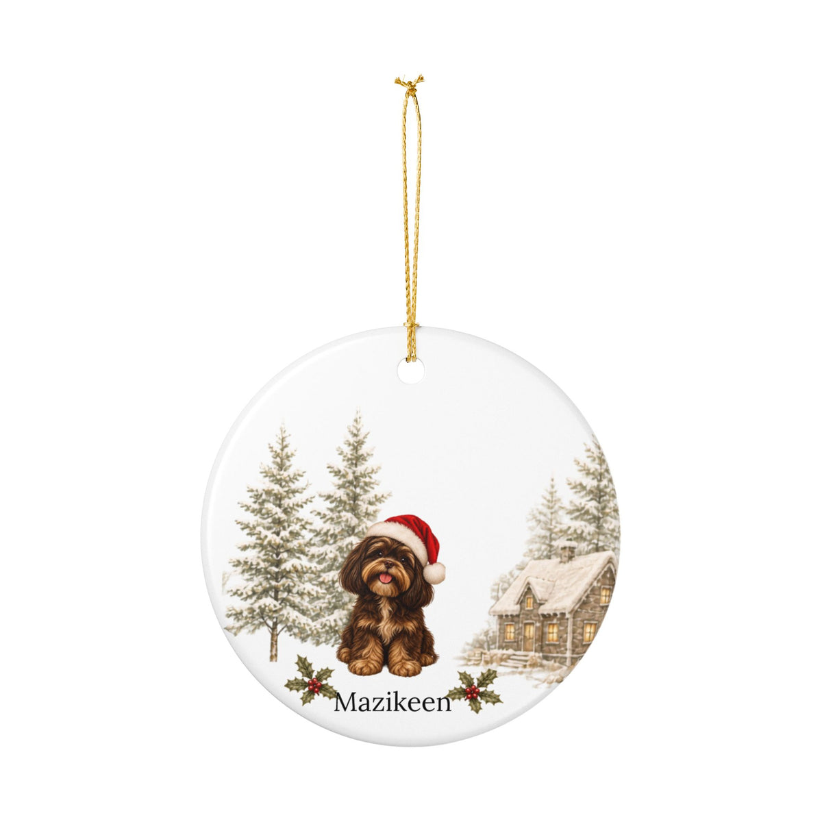 Personalized Brown & Cream Shih Tzu Christmas Ornament | Custom Ceramic Dog Ornament 2026