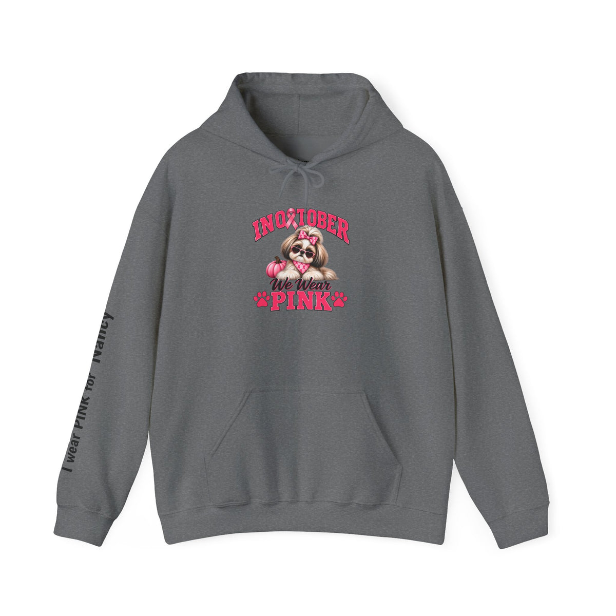 Personalized Shih Tzu Breast Cancer Awareness Hoodie – “I Wear Pink For” Custom Sleeve