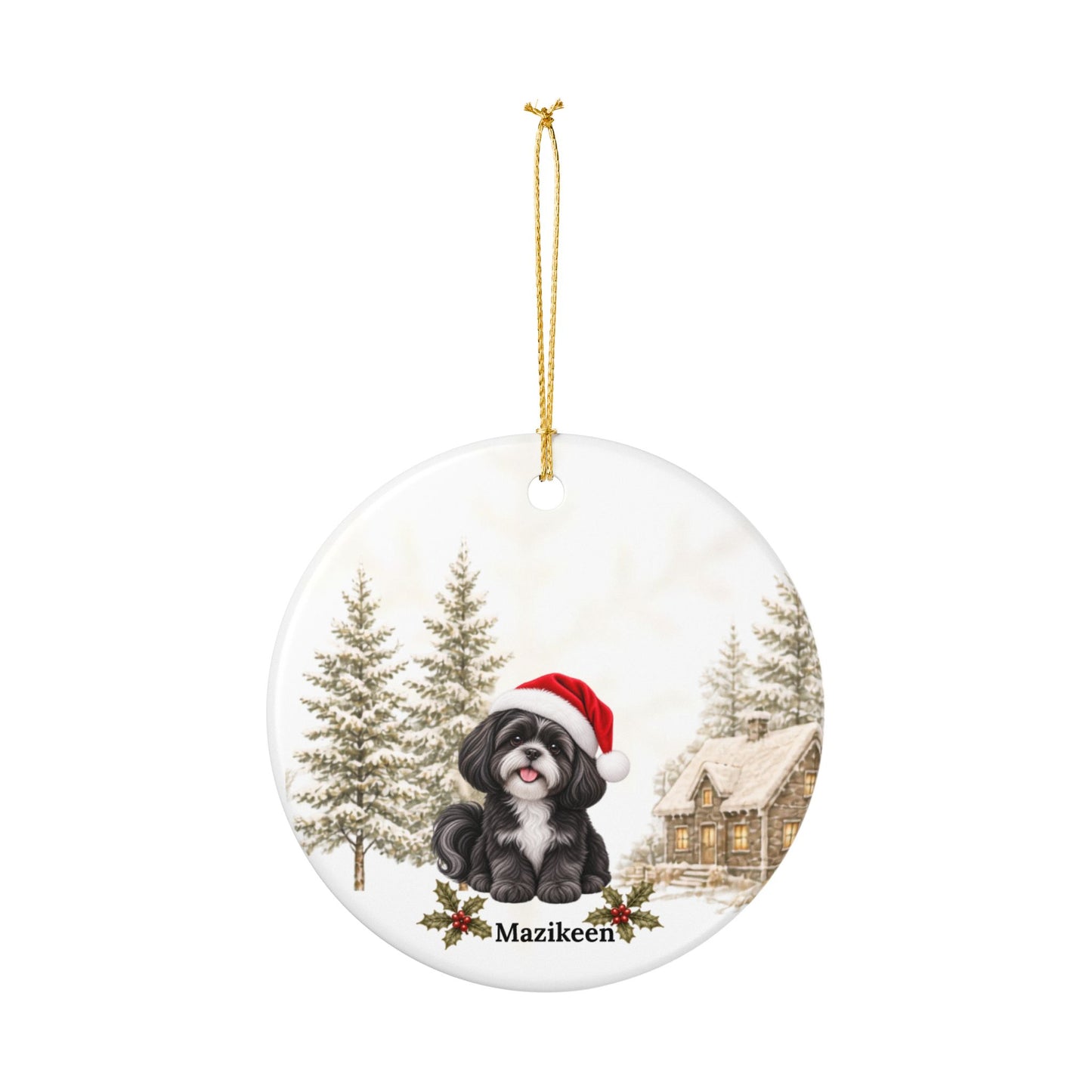 Personalized Black with White Shih Tzu Christmas Ornament | Custom Ceramic Dog Ornament 2026