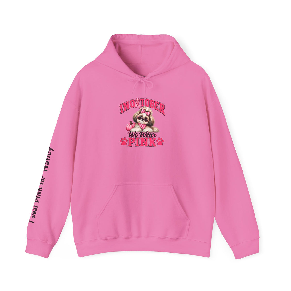 Personalized Shih Tzu Breast Cancer Awareness Hoodie – “I Wear Pink For” Custom Sleeve