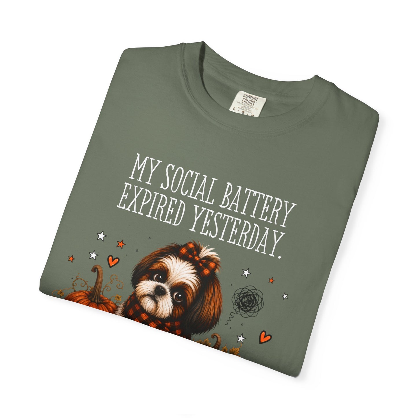 My Social Battery Expired Yesterday' Cute Shih Tzu Pumpkin Fall Tee