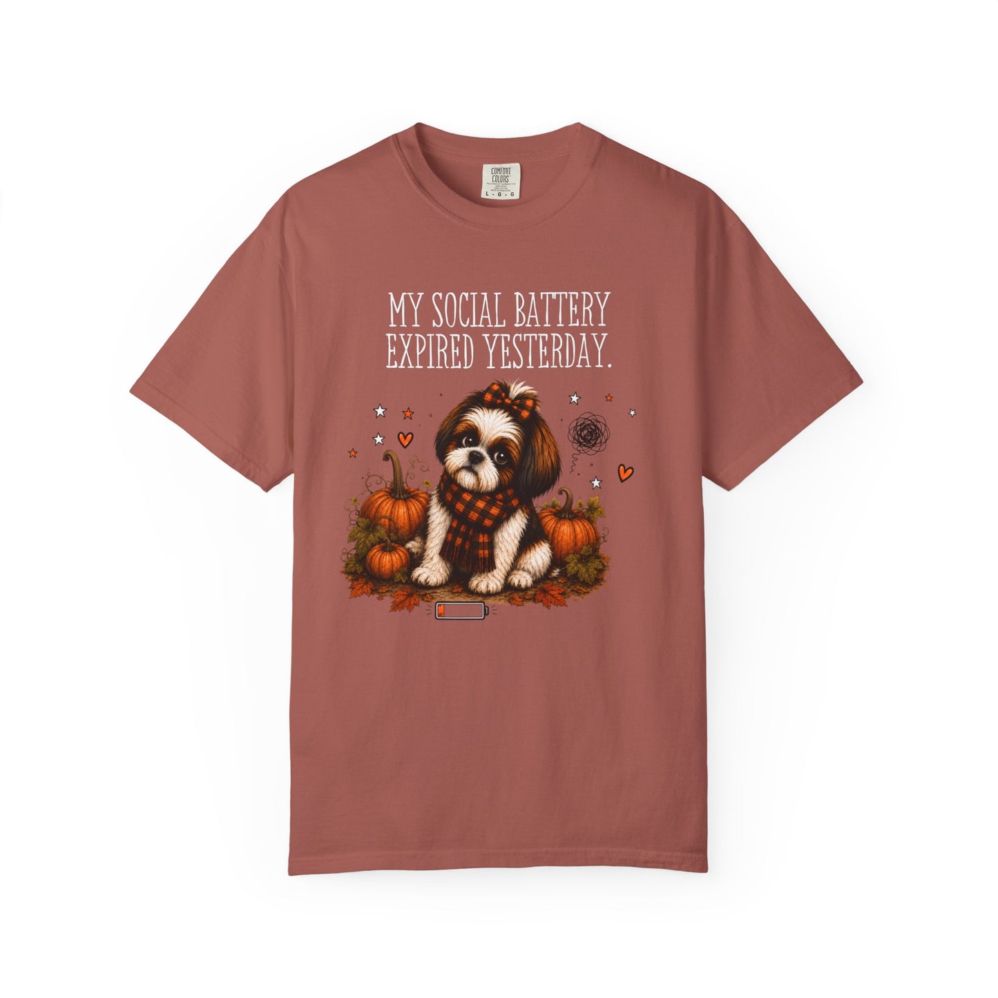 My Social Battery Expired Yesterday' Cute Shih Tzu Pumpkin Fall Tee
