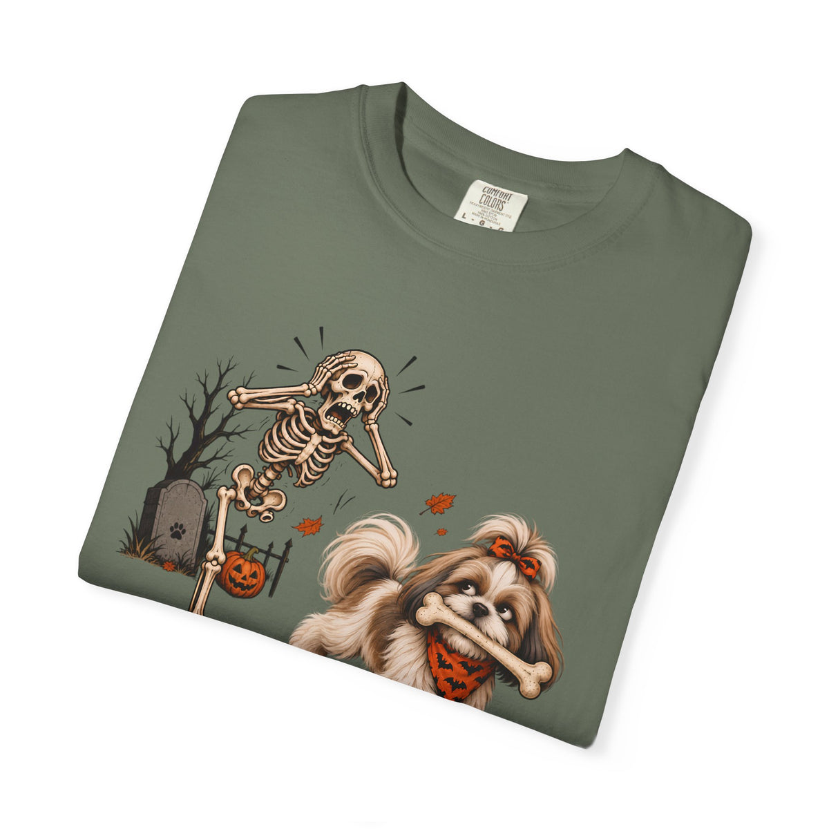 I Said Drop It T-Shirt — Funny Halloween Shih Tzu and Skeleton Graphic Tee
