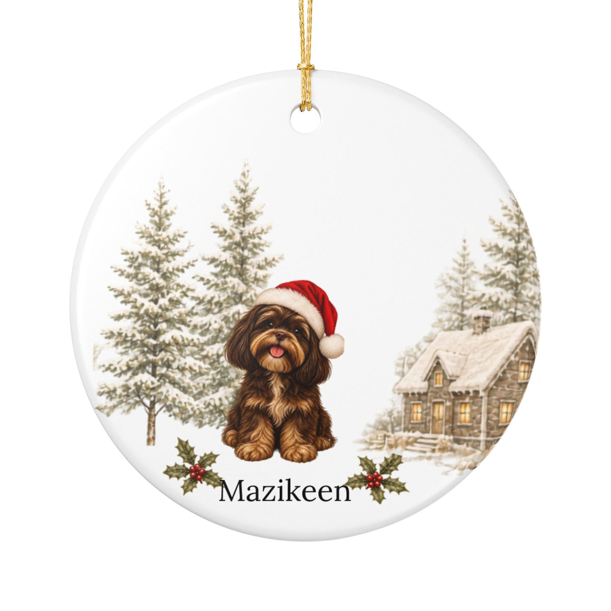 Personalized Brown & Cream Shih Tzu Christmas Ornament | Custom Ceramic Dog Ornament 2026