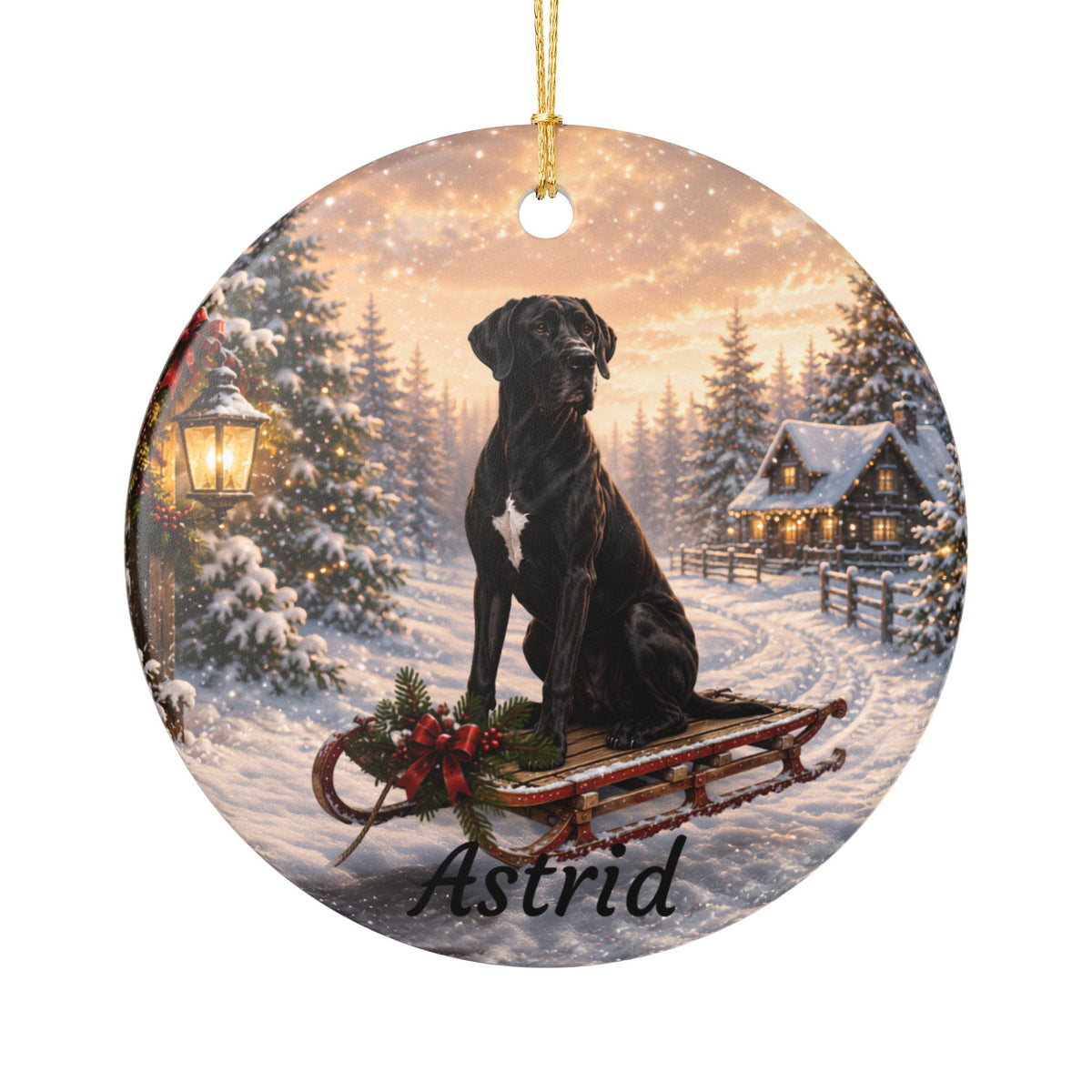 Personalized Great Dane Christmas Ornament 2026 | Black & White Ceramic Dog Ornament