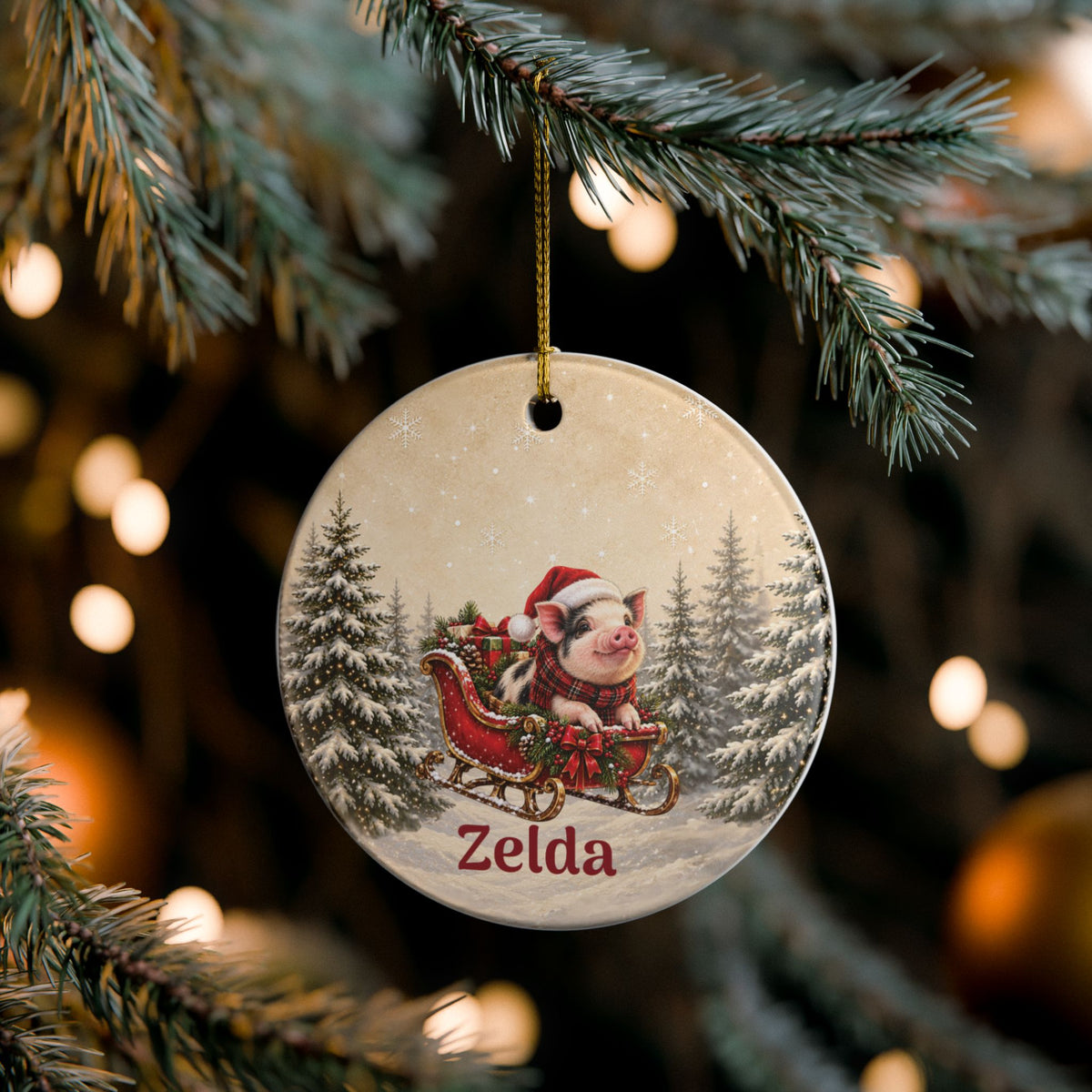Personalized Christmas Ceramic Mini Pig Ornament – Santa Pig & Name, 2026 Holiday Tree Decoration