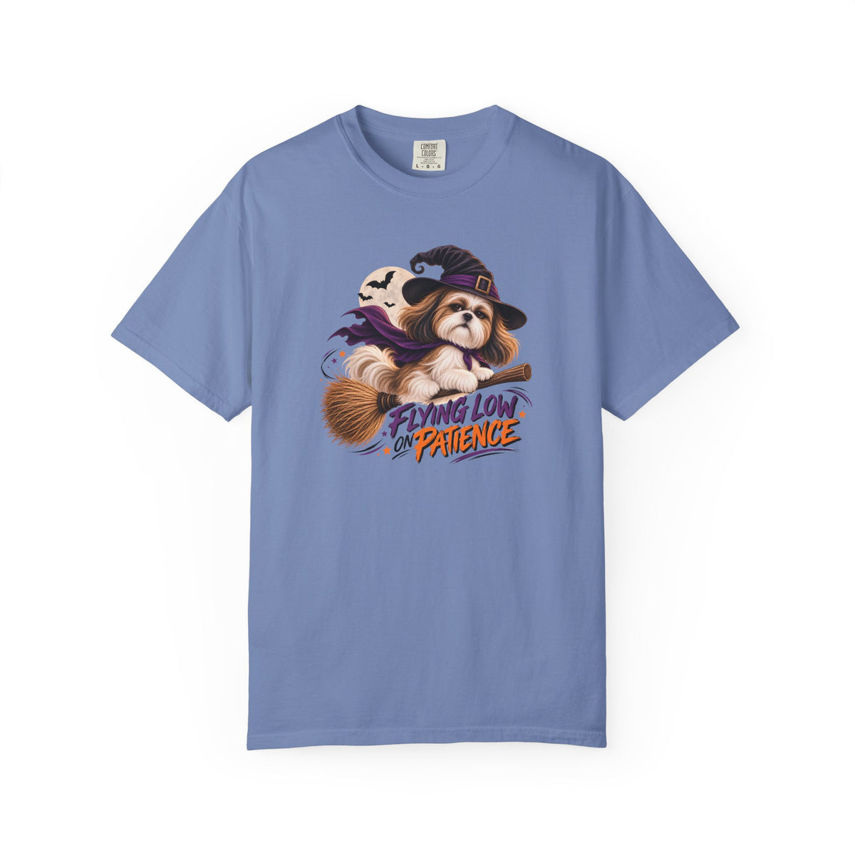 Flying Low on Patience Shih Tzu Halloween T-Shirt