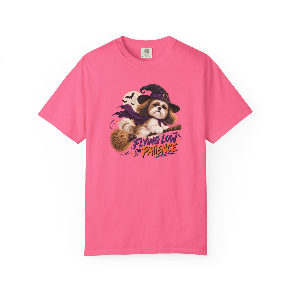 Flying Low on Patience Shih Tzu Halloween T-Shirt