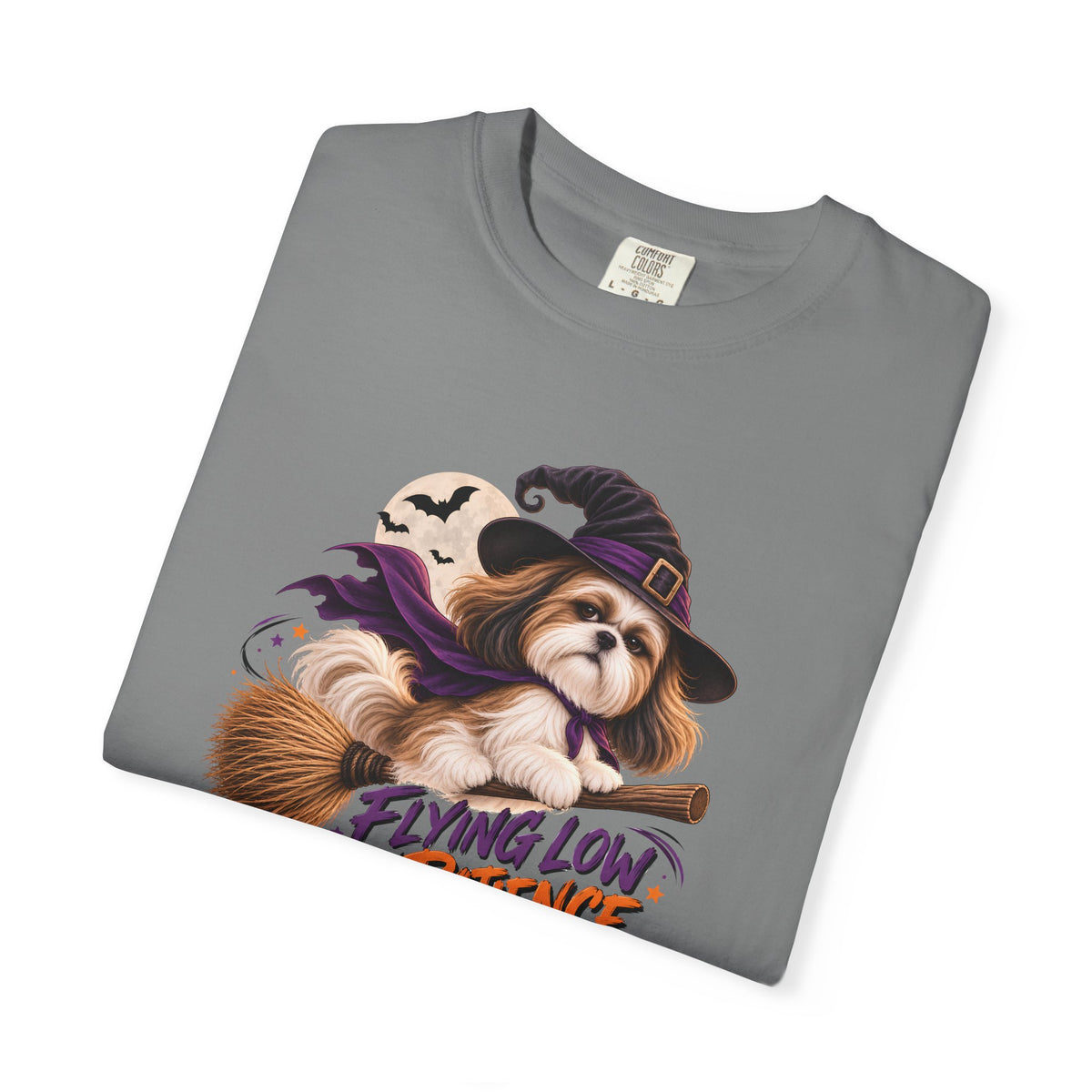 Flying Low on Patience Shih Tzu Halloween T-Shirt
