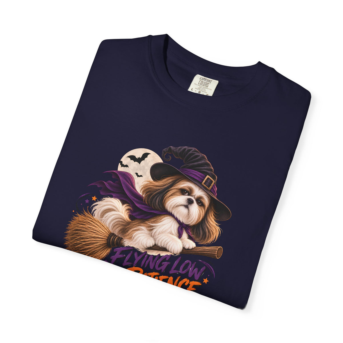 Flying Low on Patience Shih Tzu Halloween T-Shirt