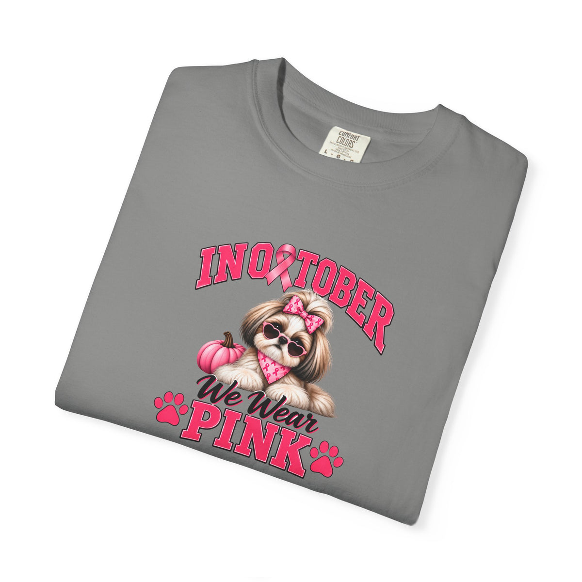 In October We Wear Pink T-Shirt, Shih Tzu Breast Cancer Awareness T-Shirt