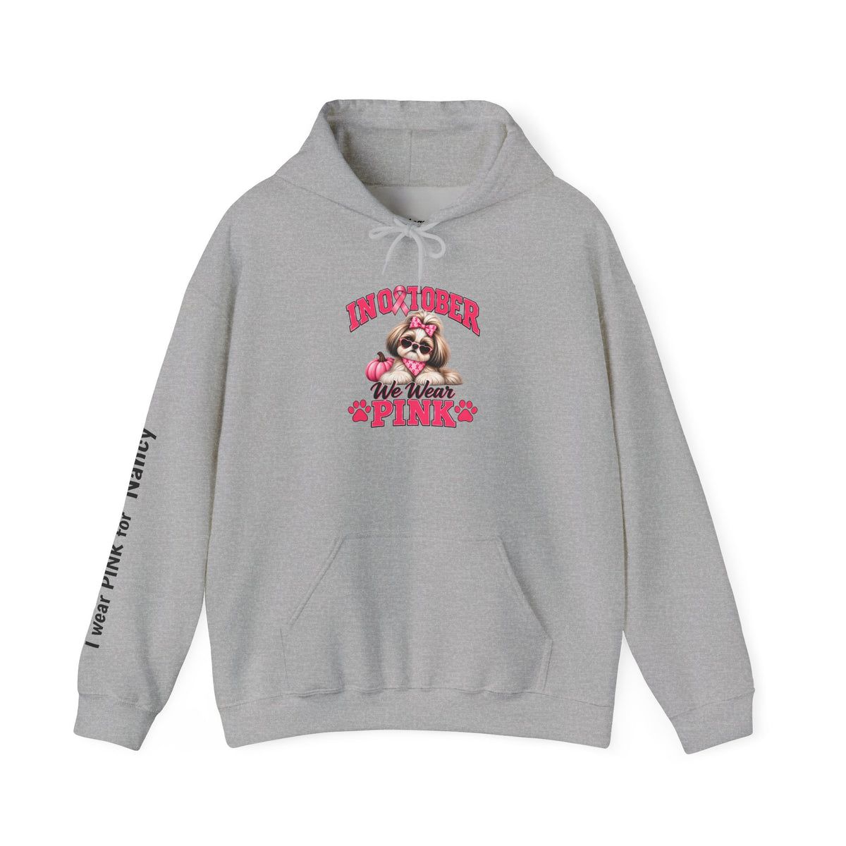 Personalized Shih Tzu Breast Cancer Awareness Hoodie – “I Wear Pink For” Custom Sleeve