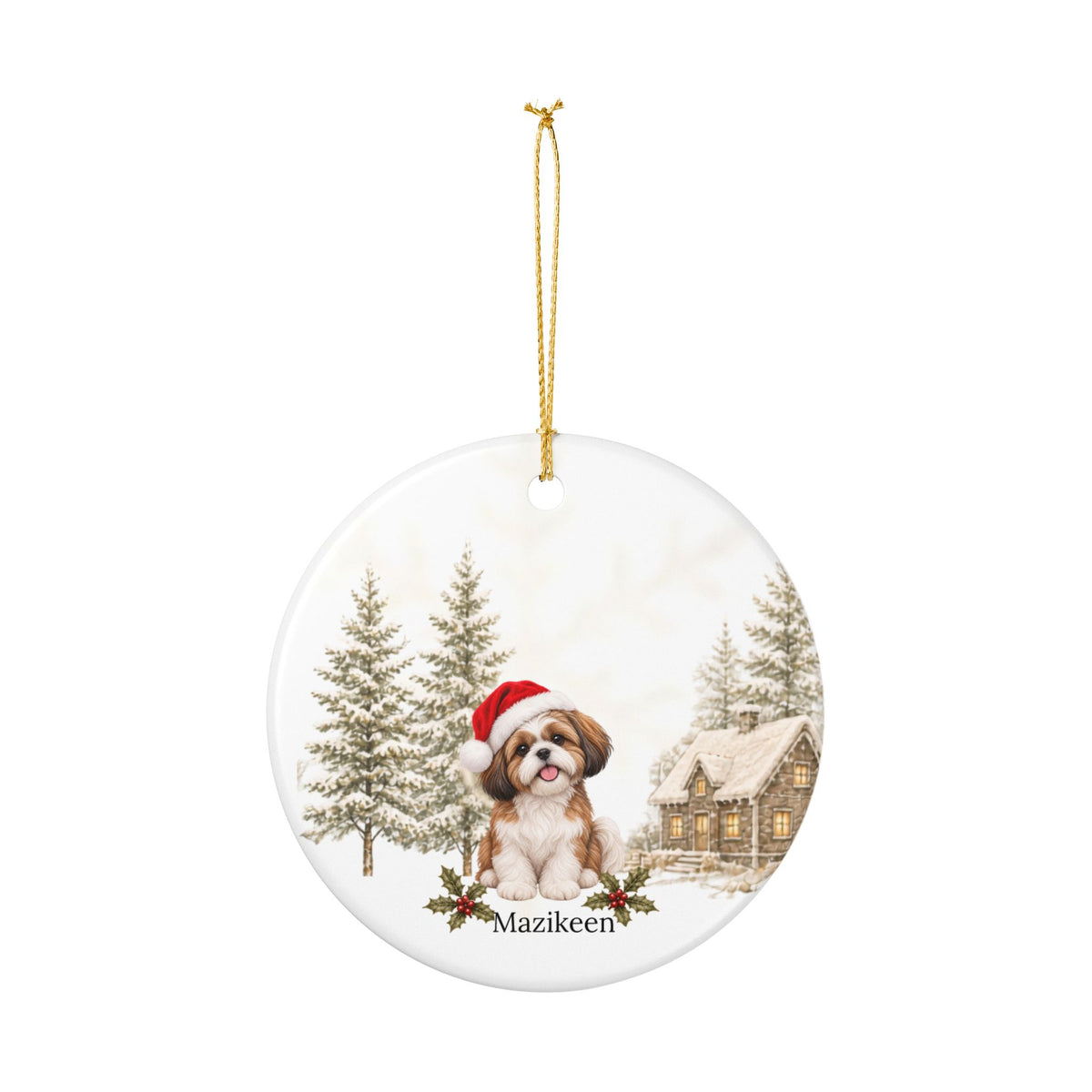 Personalized Gold Tan & White Shih Tzu Christmas Ornament | Custom Ceramic Dog Ornament 2026