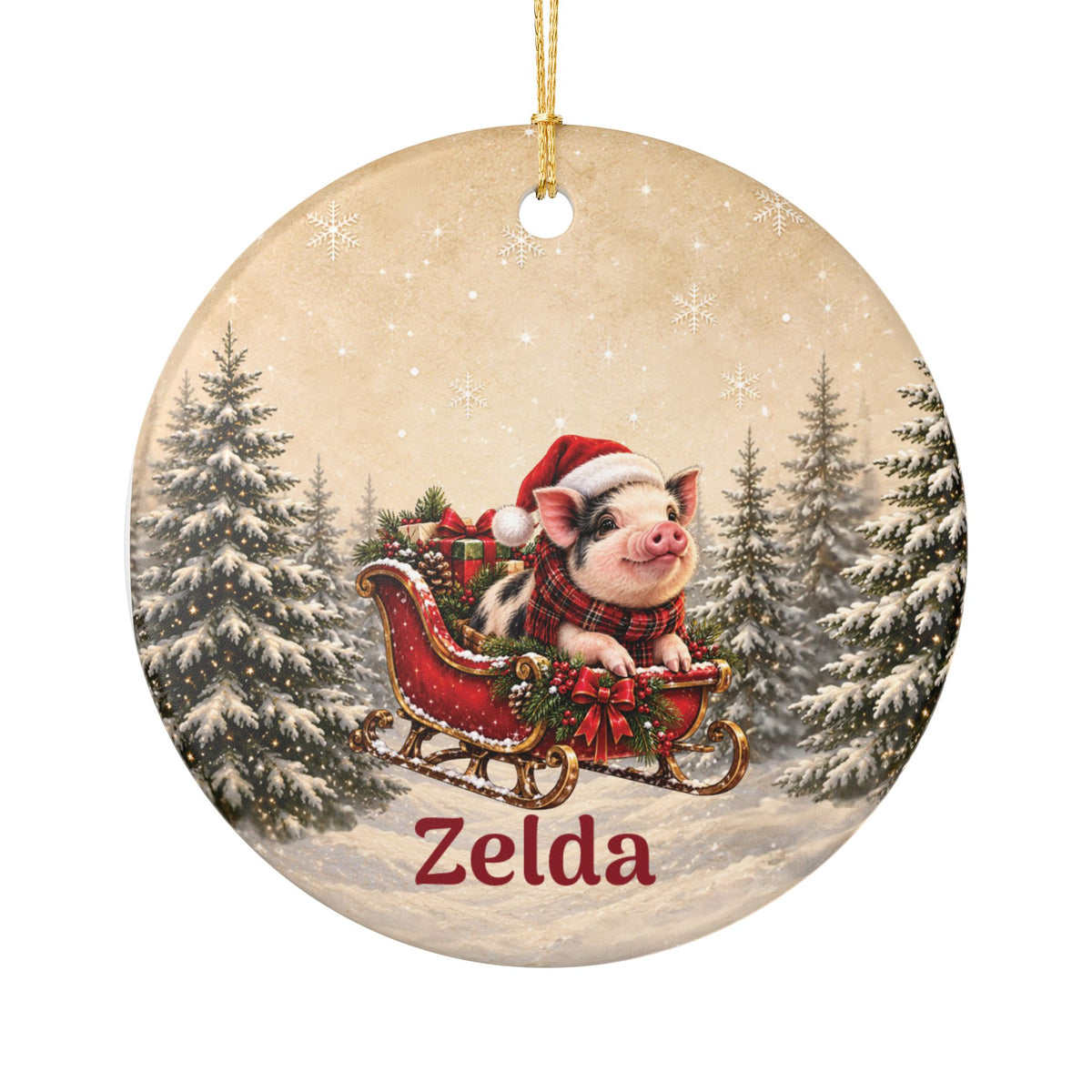 Personalized Christmas Ceramic Mini Pig Ornament – Santa Pig & Name, 2026 Holiday Tree Decoration
