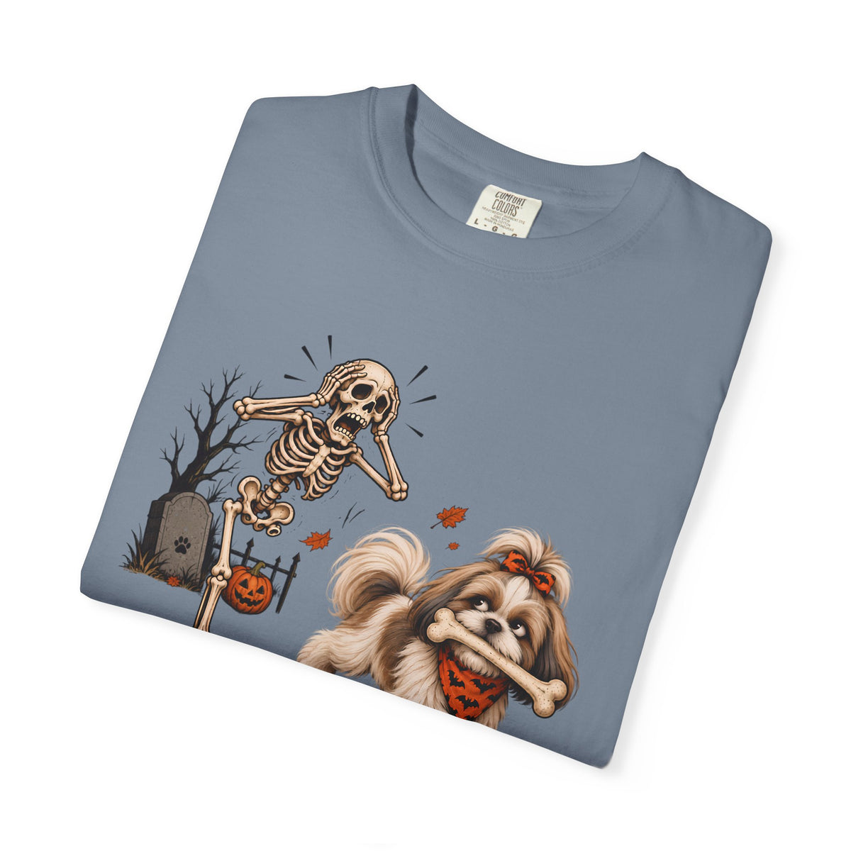 I Said Drop It T-Shirt — Funny Halloween Shih Tzu and Skeleton Graphic Tee