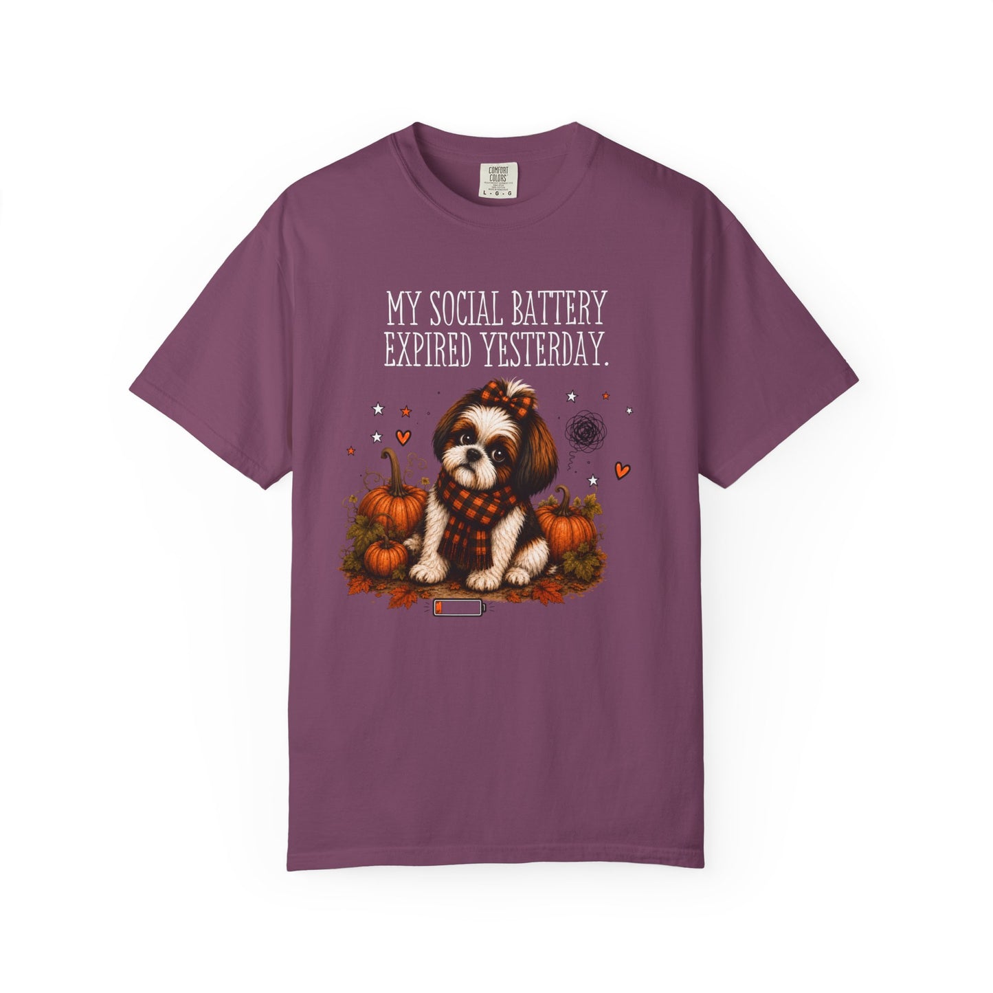 My Social Battery Expired Yesterday' Cute Shih Tzu Pumpkin Fall Tee