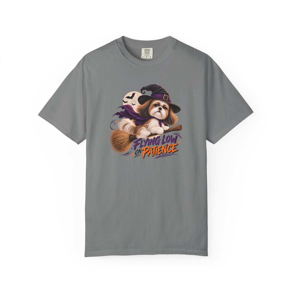 Flying Low on Patience Shih Tzu Halloween T-Shirt