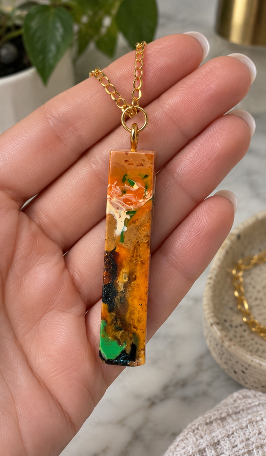 Autumn Static – Upcycled 3D Printer Filament Pendant Necklace