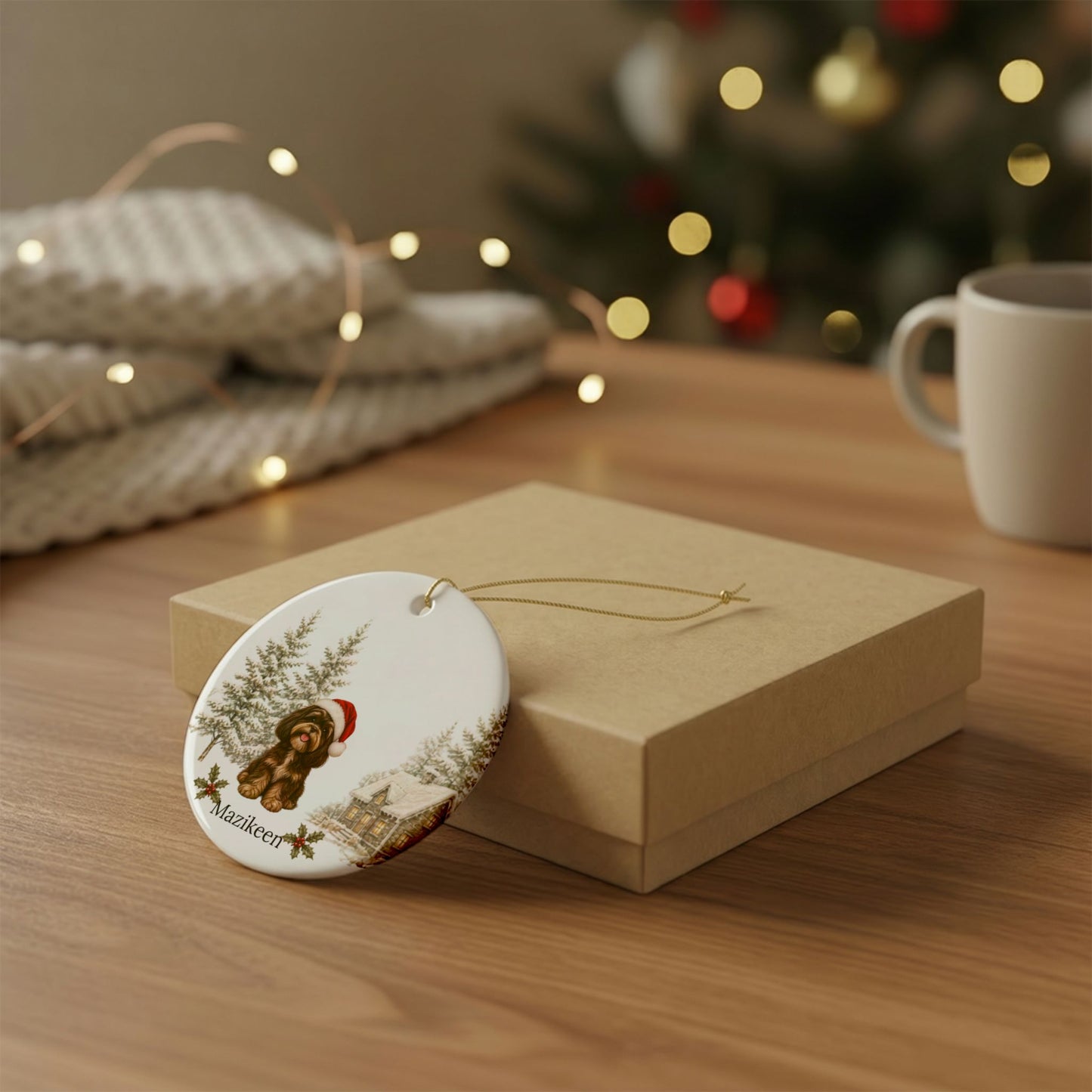 Personalized Brown & Cream Shih Tzu Christmas Ornament | Custom Ceramic Dog Ornament 2026