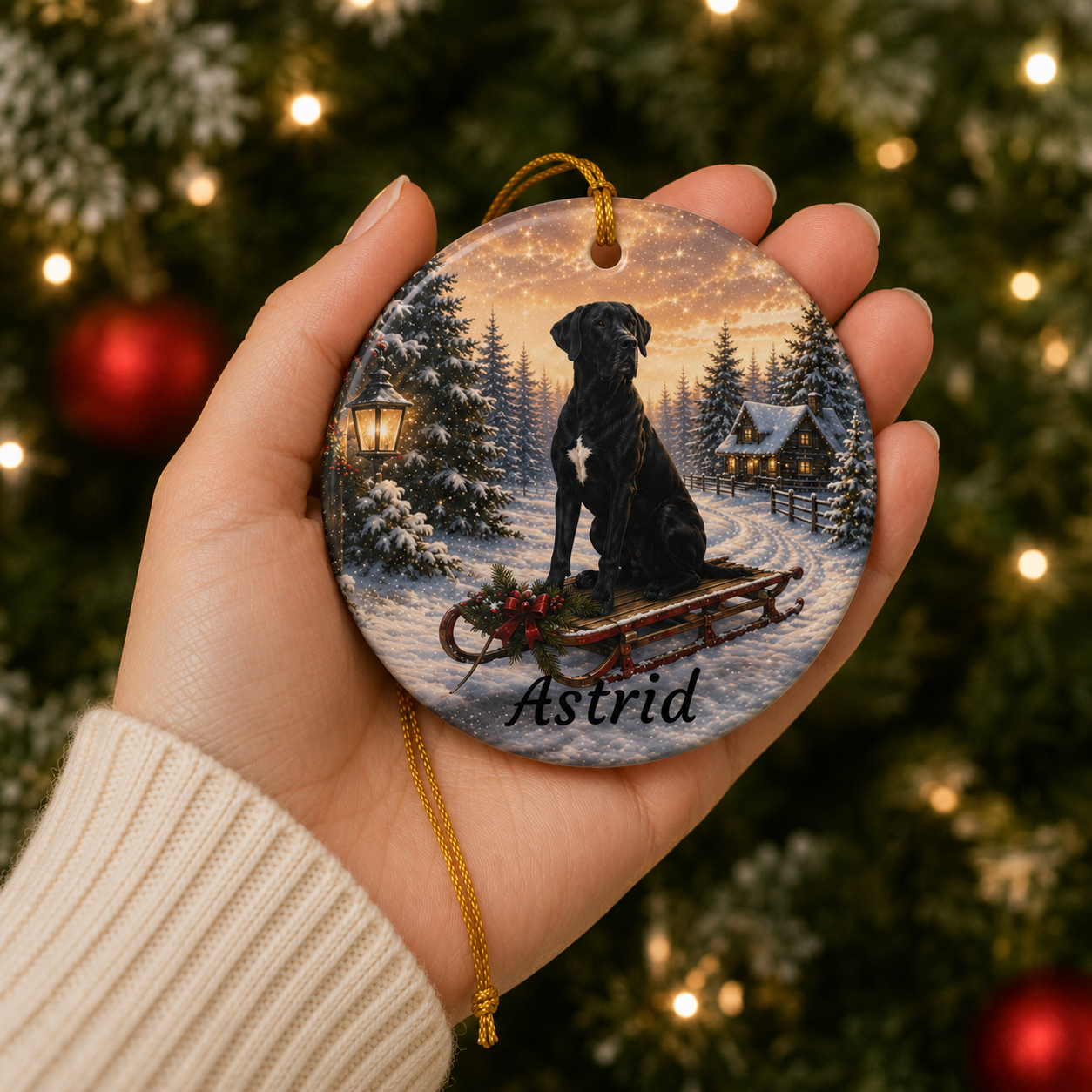 Personalized Great Dane Christmas Ornament 2026 | Black & White Ceramic Dog Ornament