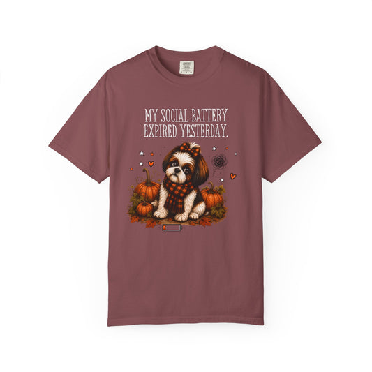 My Social Battery Expired Yesterday' Cute Shih Tzu Pumpkin Fall Tee