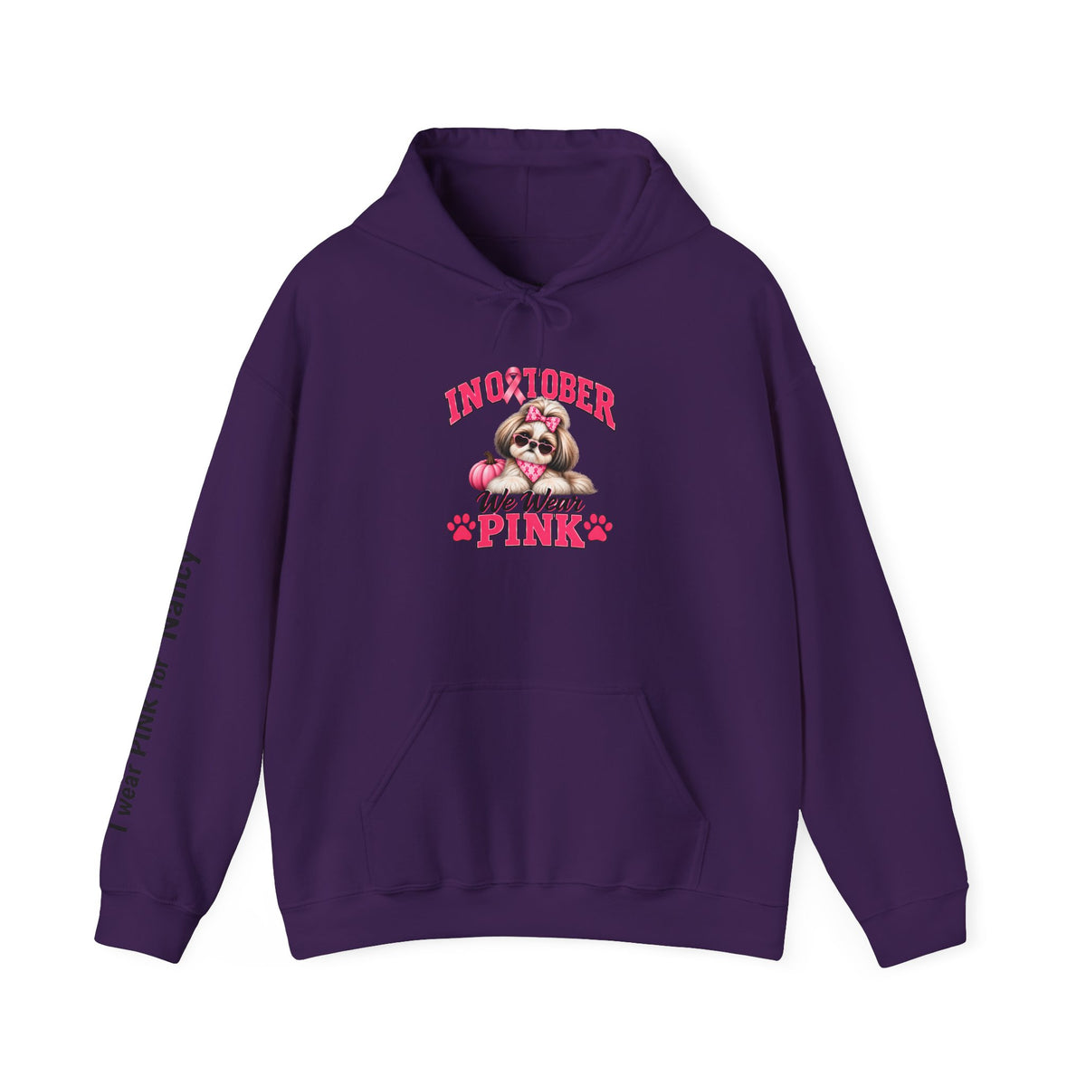 Personalized Shih Tzu Breast Cancer Awareness Hoodie – “I Wear Pink For” Custom Sleeve