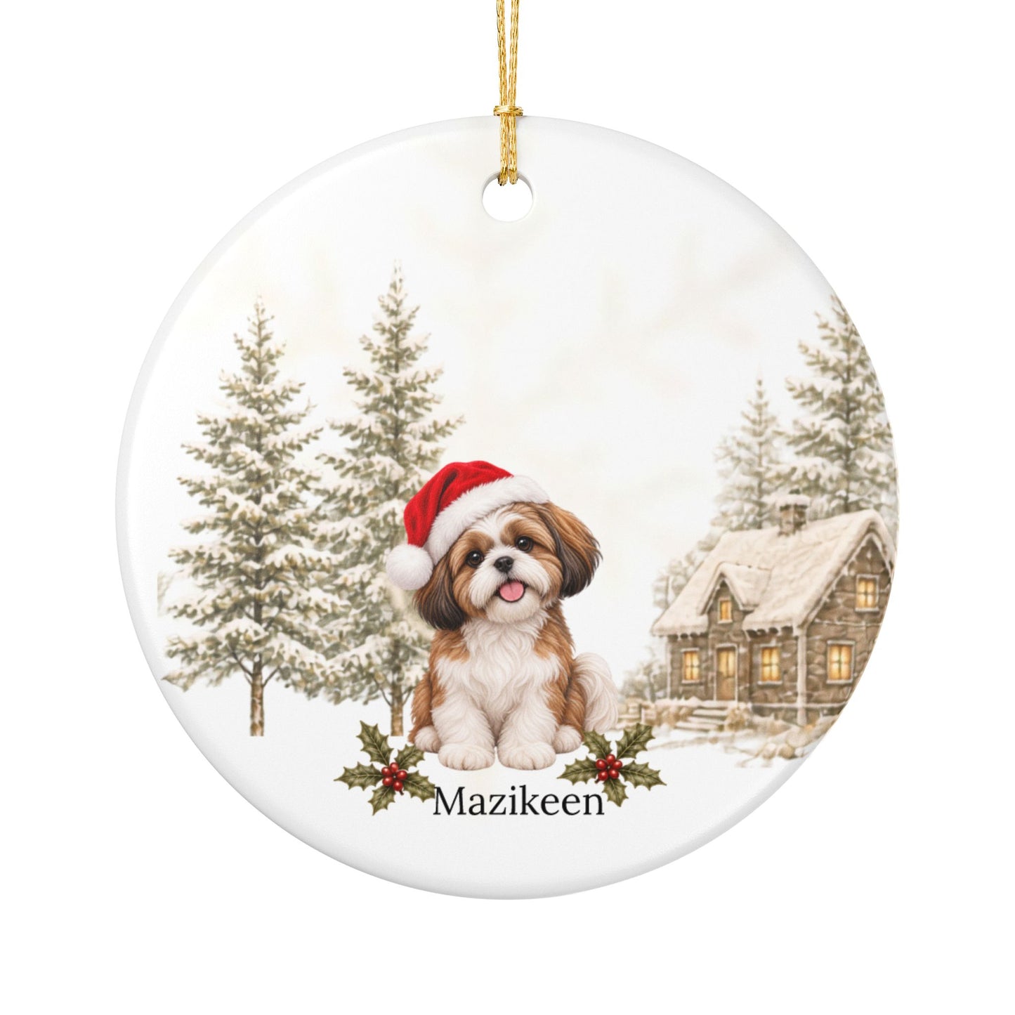 Personalized Gold Tan & White Shih Tzu Christmas Ornament | Custom Ceramic Dog Ornament 2026