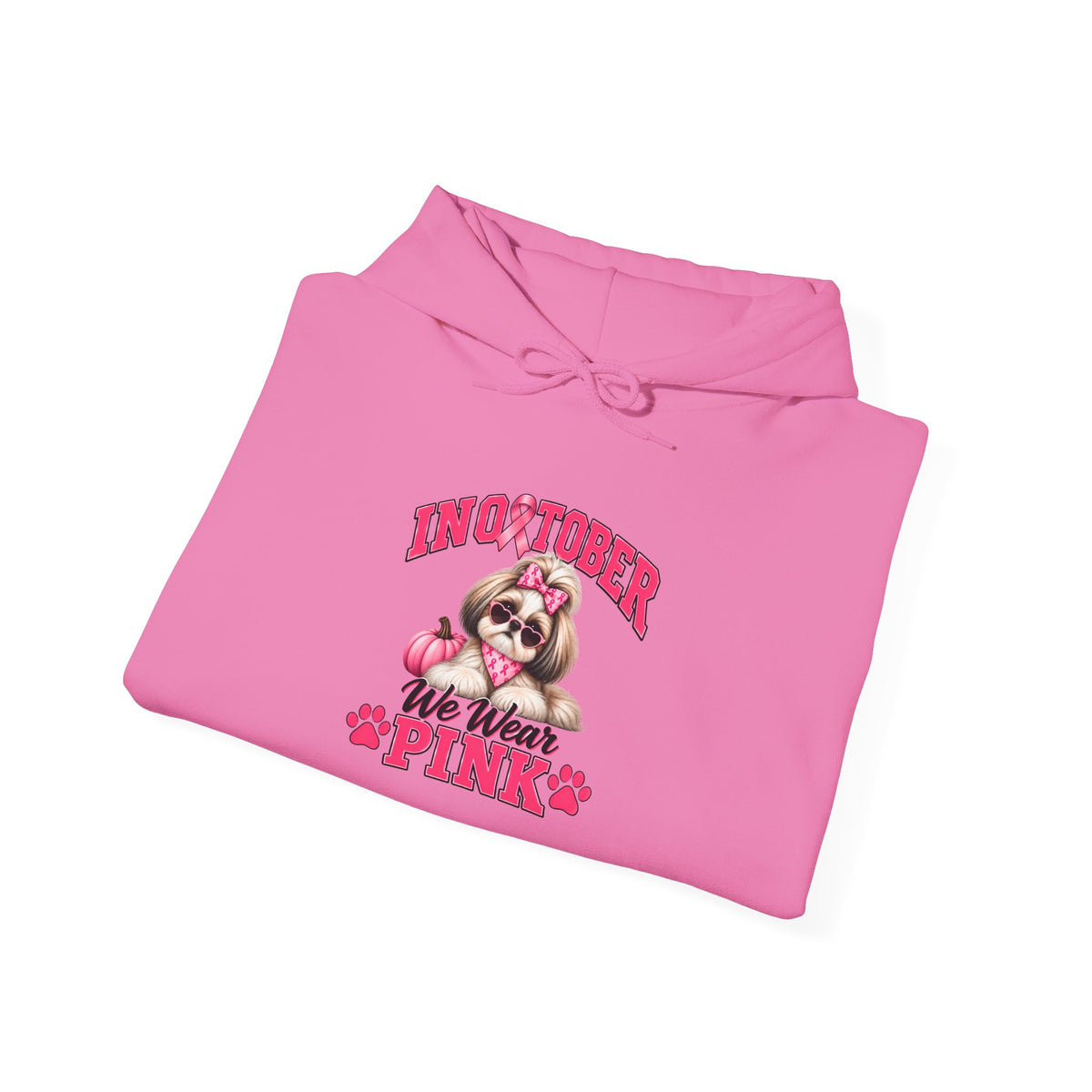 Personalized Shih Tzu Breast Cancer Awareness Hoodie – “I Wear Pink For” Custom Sleeve