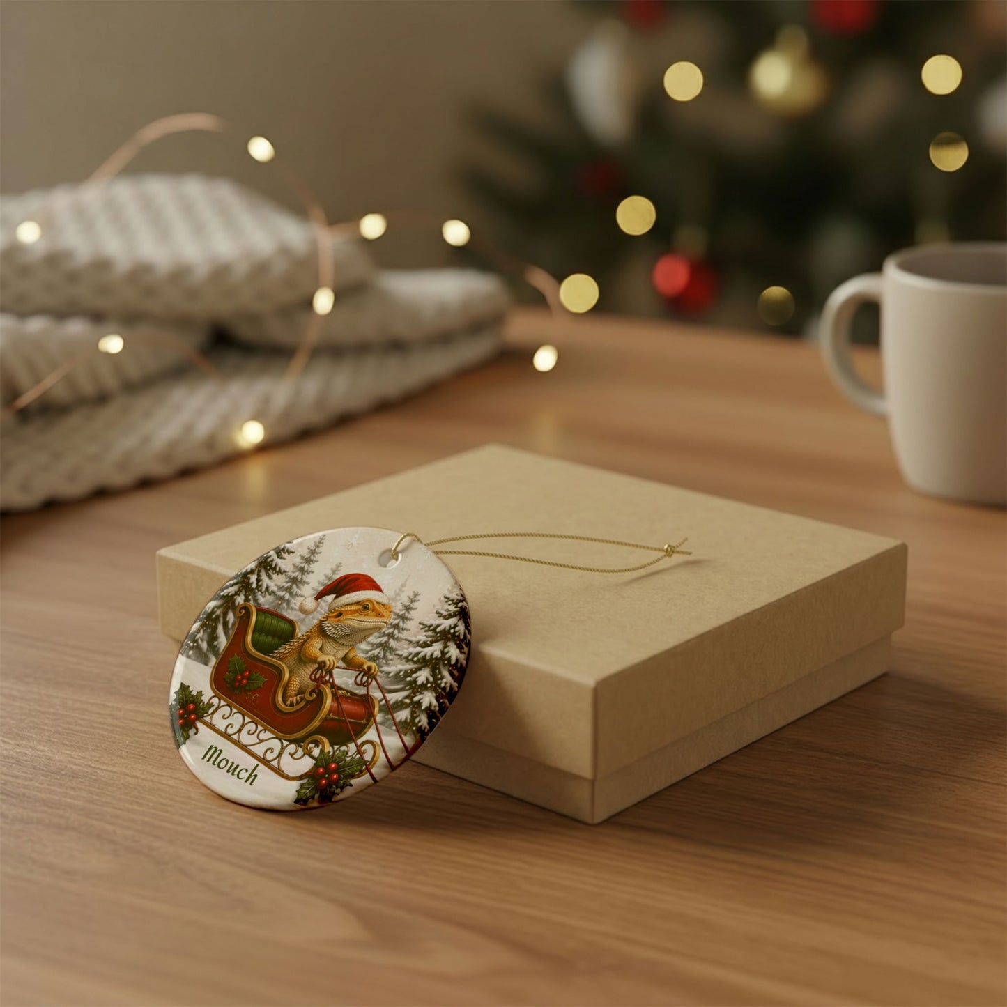 Bearded Dragon Christmas Ornament | Santa Sleigh Ceramic | Reptile Lover Gift 2026