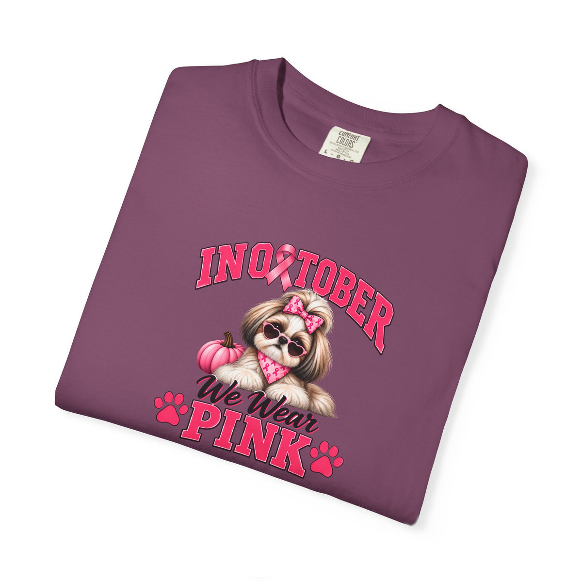 In October We Wear Pink T-Shirt, Shih Tzu Breast Cancer Awareness T-Shirt