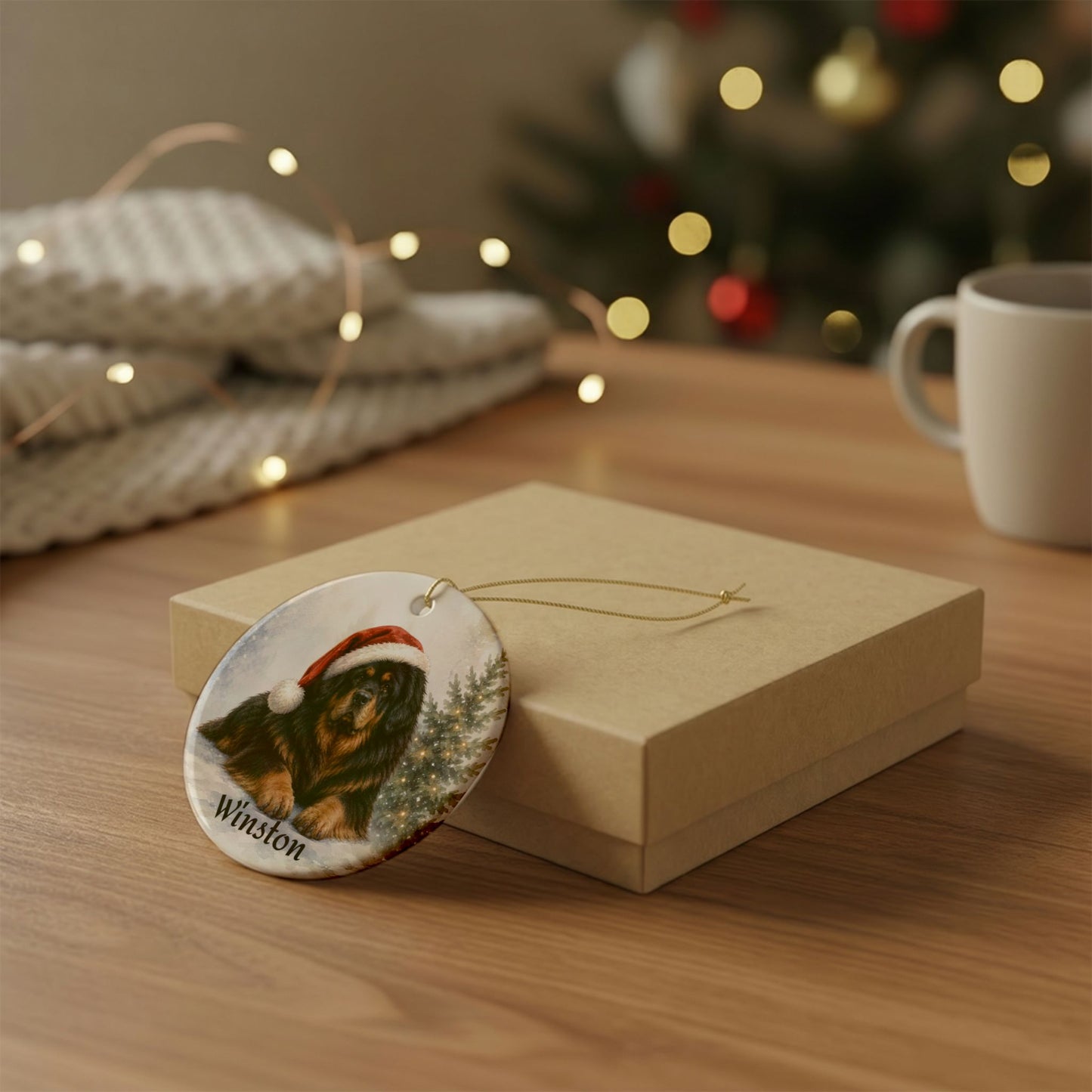 Personalized Tibetan Mastiff Ceramic Christmas 2026 Ornament