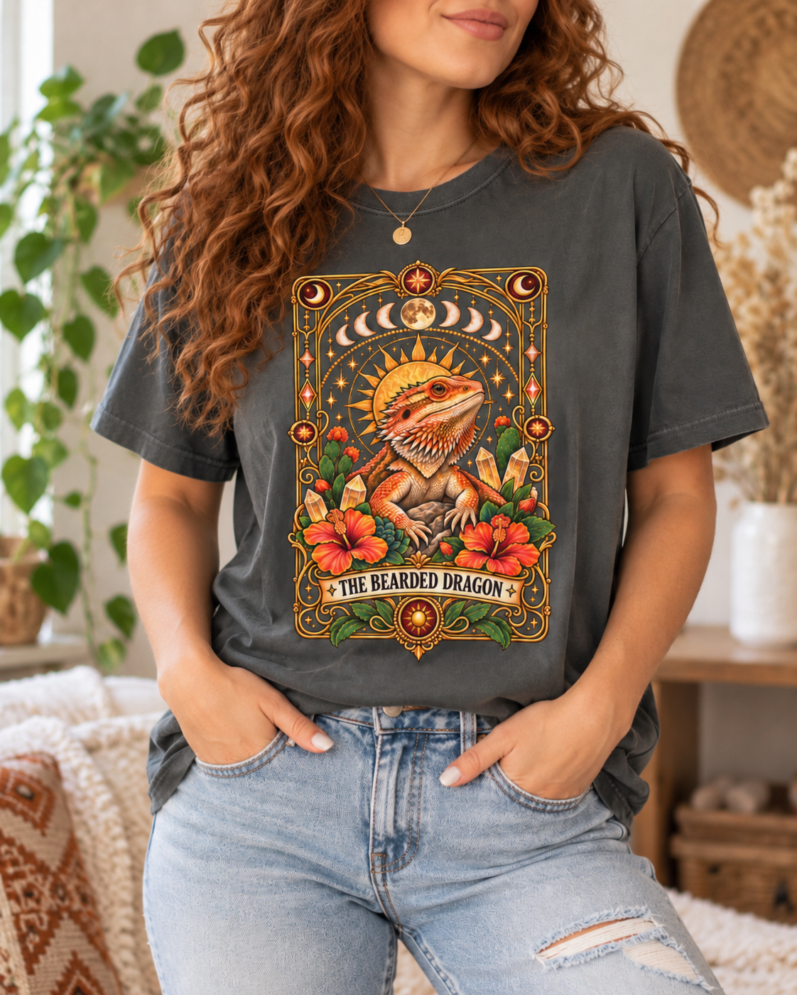Bearded Dragon Tarot Card T-Shirt, Mystical Reptile Graphic Tee