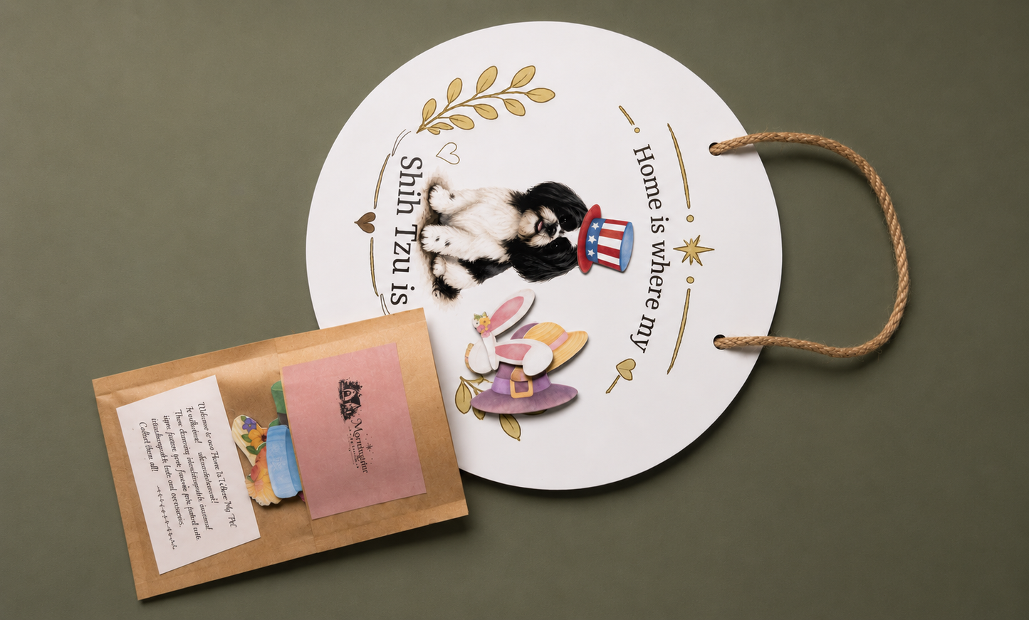 Home Is Where My Shih Tzu Is – Black and White Interchangeable Seasonal Door Hanger
