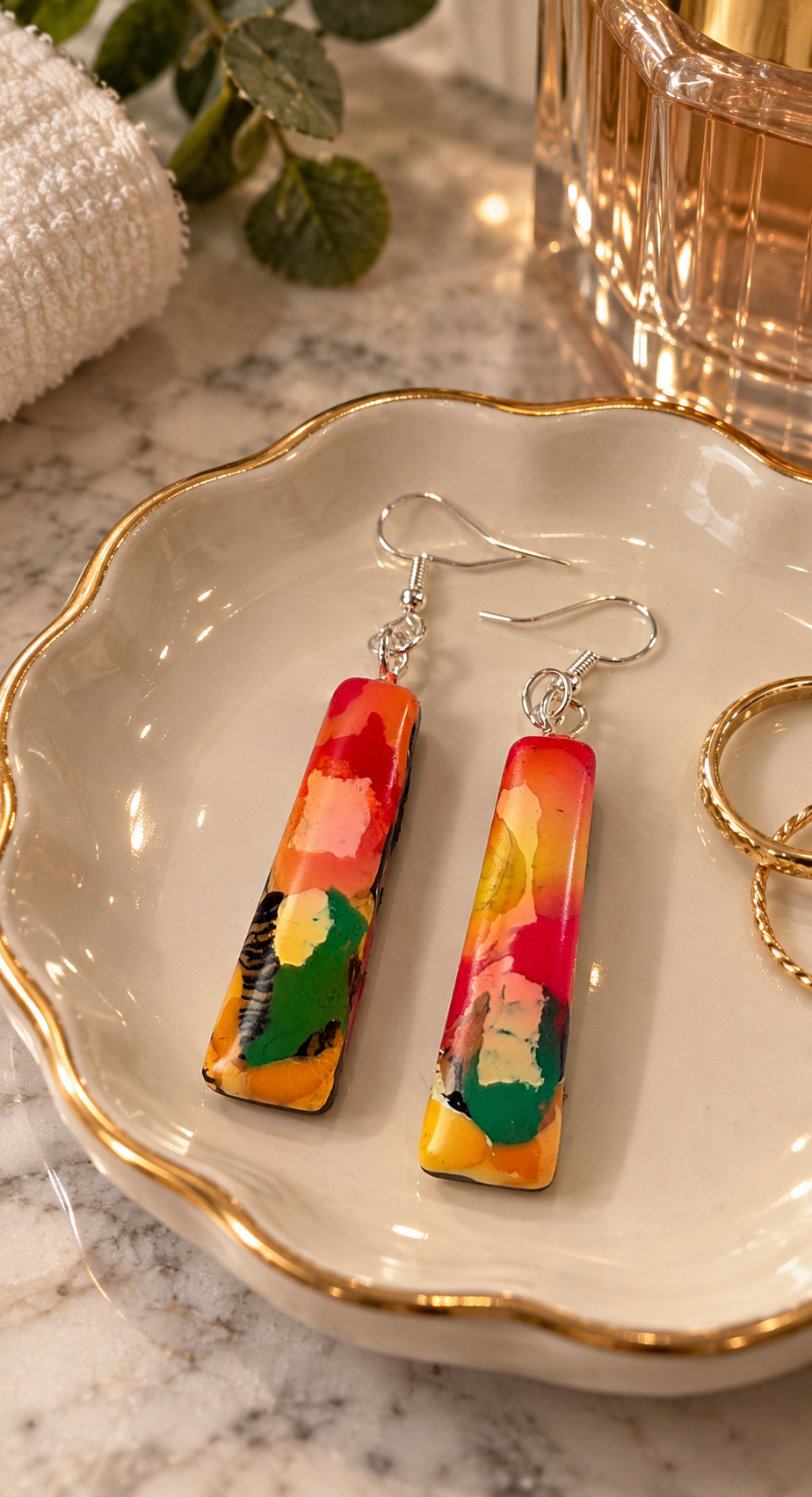 Painted Chaos – One-of-a-Kind Upcycled Filament Drop Earrings, Handmade in Missouri