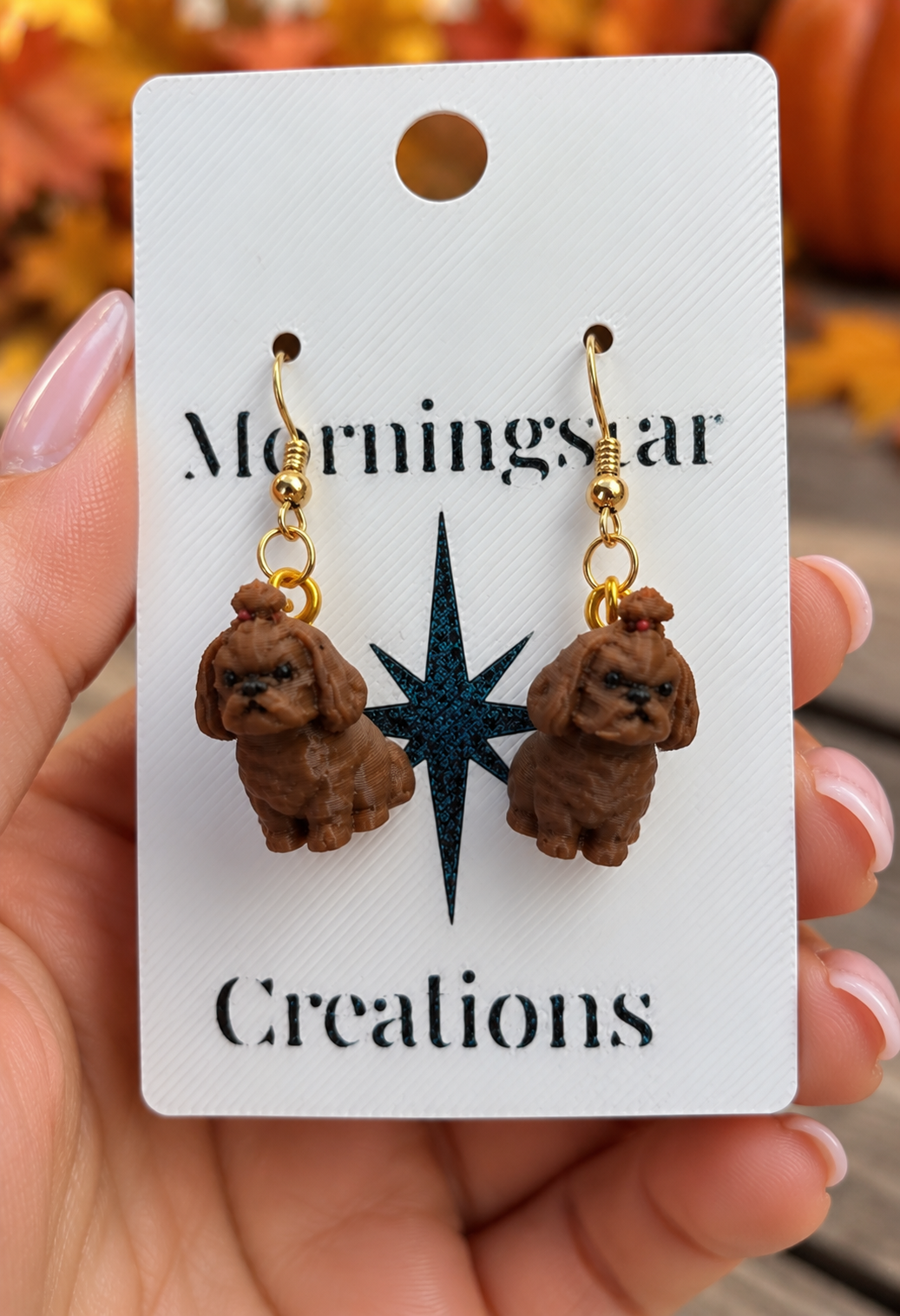 Shih Tzu 3D Printed Dangle Earrings – Brown