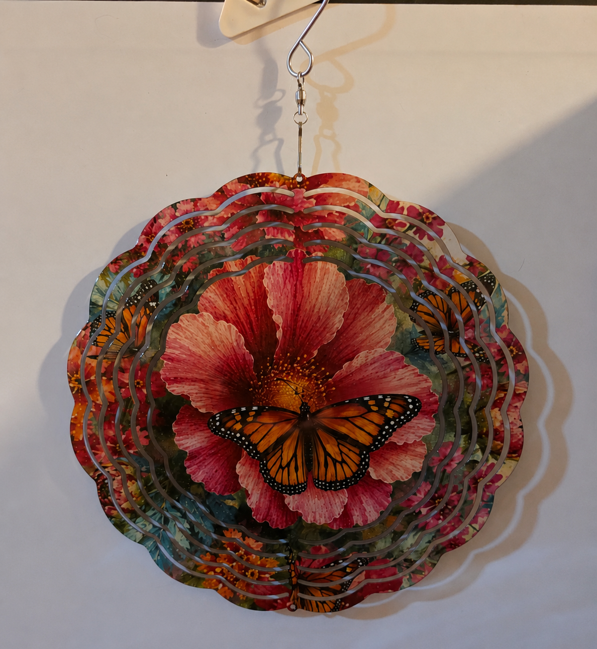 Monarch Butterfly & Hibiscus Wind Spinner – 8" Double-Sided Garden Décor