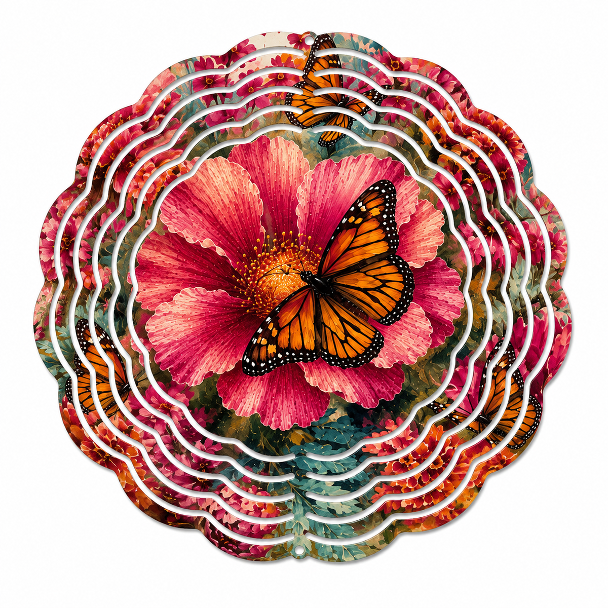 Monarch Butterfly & Hibiscus Wind Spinner – 8" Double-Sided Garden Décor