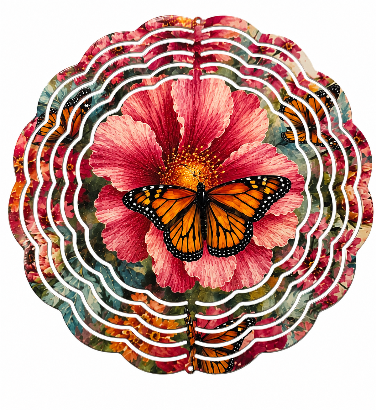 Monarch Butterfly & Hibiscus Wind Spinner – 8" Double-Sided Garden Décor
