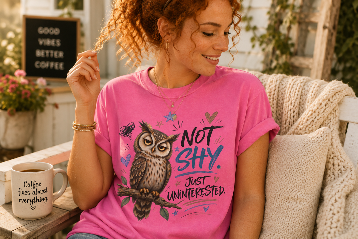 Not Shy Owl T-Shirt — 'Not Shy, Just Uninterested' Graphic Tee
