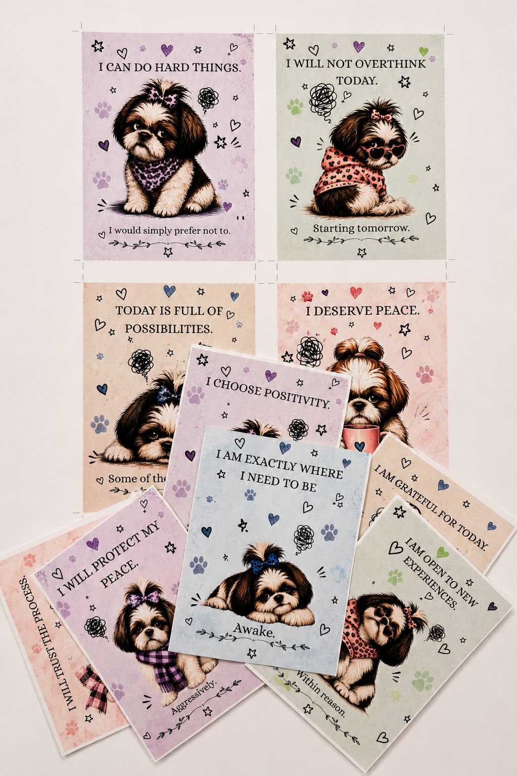 Funny Shih Tzu Affirmation Cards | 30 Sarcastic Printable Cards – PDF Download