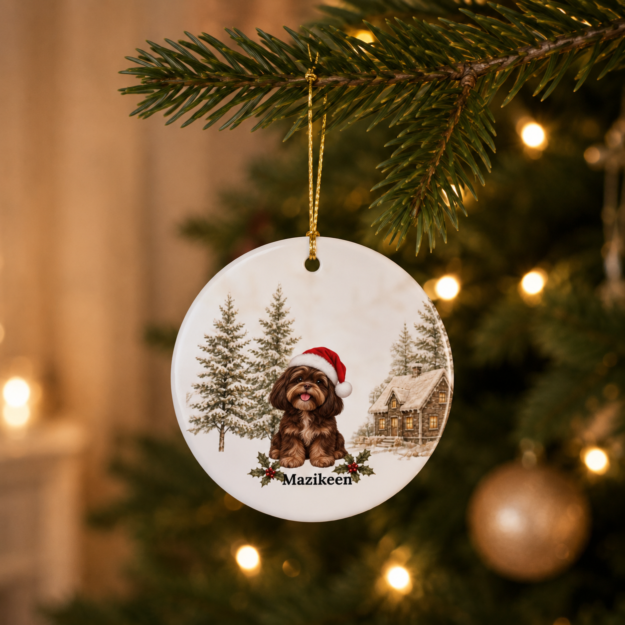 Personalized Brown & Cream Shih Tzu Christmas Ornament | Custom Ceramic Dog Ornament 2026
