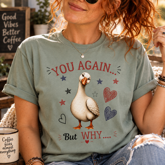 You Again But Why Goose T-Shirt – Funny Cute Bird Graphic Tee
