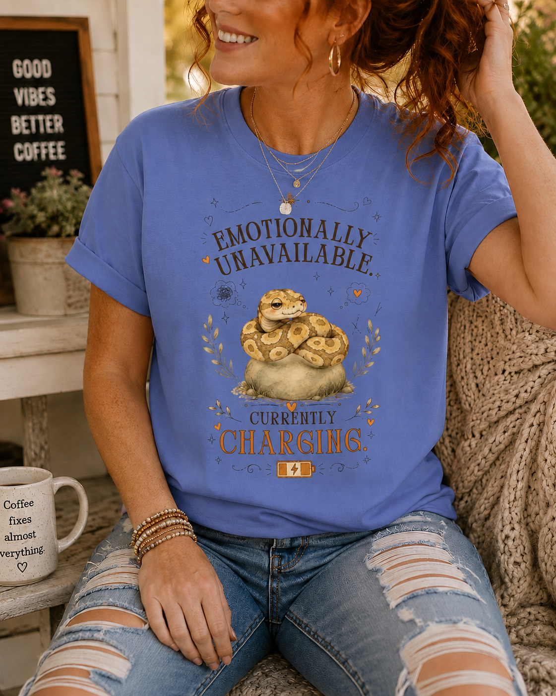 Emotionally Unavailable. Currently Charging.™ T-Shirt – Funny Snake Introvert Tee | AttiTudies™