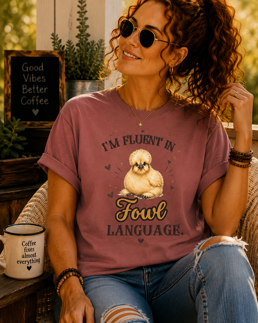 I'm Fluent in Fowl Language T-Shirt — Cute Silkie Pun Tee